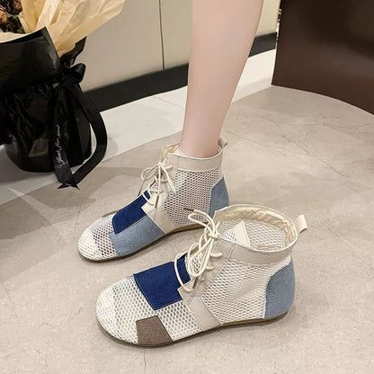 Ankle Boots Patchwork Mesh Lace Up Comfort