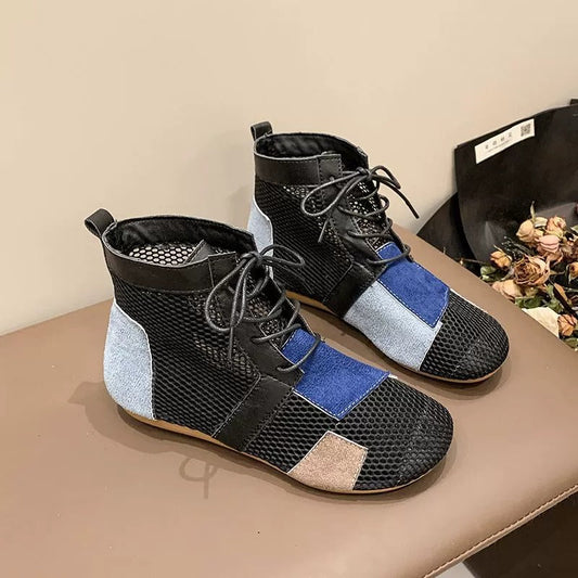 Ankle Boots Patchwork Mesh Lace Up Comfort