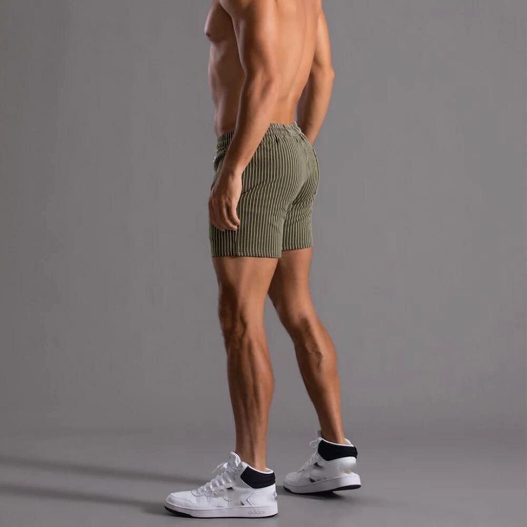 Athleisure Shorts Pinstriped Adjustable Drawstring Waist