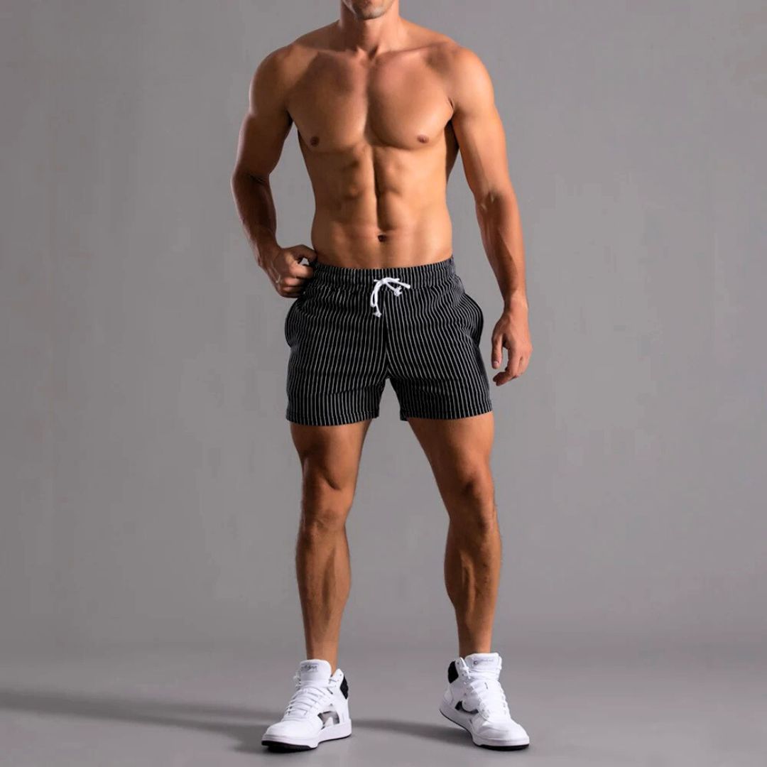 Athleisure Shorts Pinstriped Adjustable Drawstring Waist