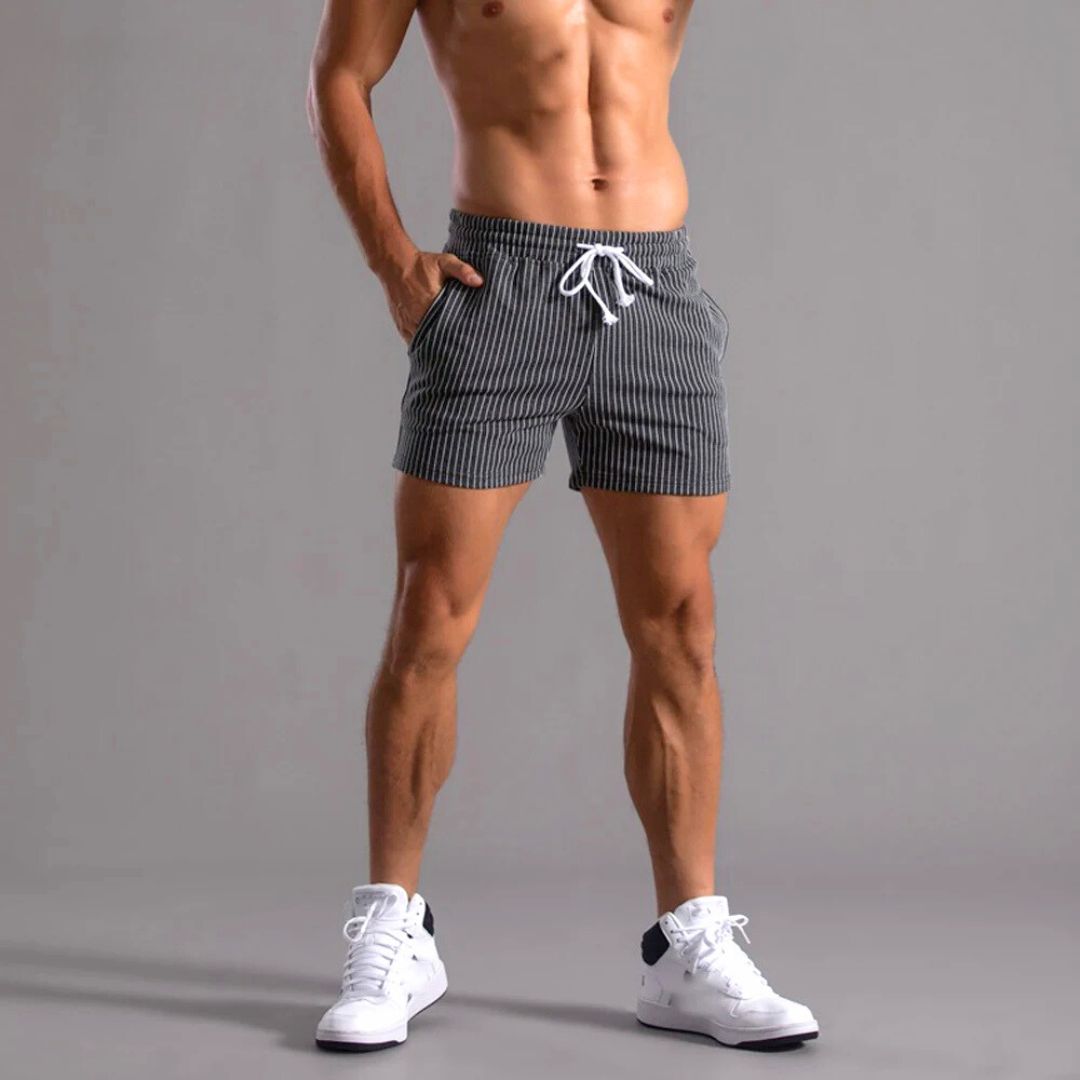 Athleisure Shorts Pinstriped Adjustable Drawstring Waist