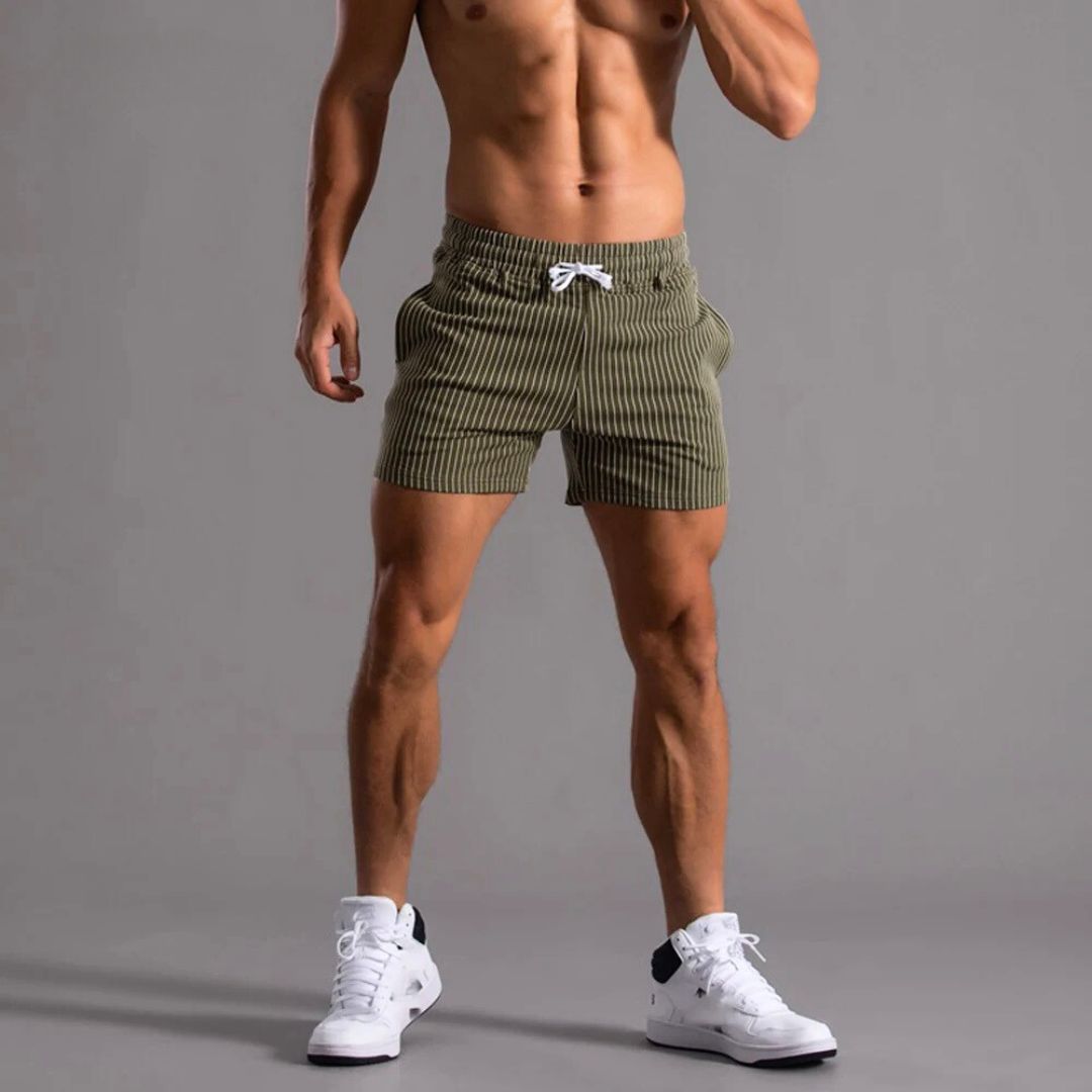 Athleisure Shorts Pinstriped Adjustable Drawstring Waist