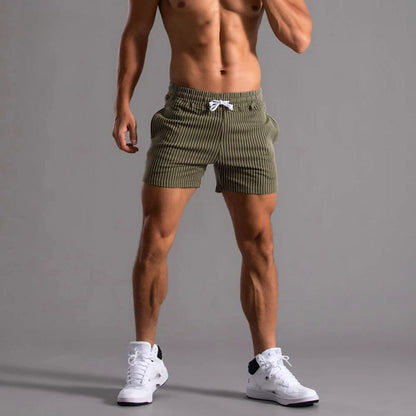 Athleisure Shorts Pinstriped Adjustable Drawstring Waist