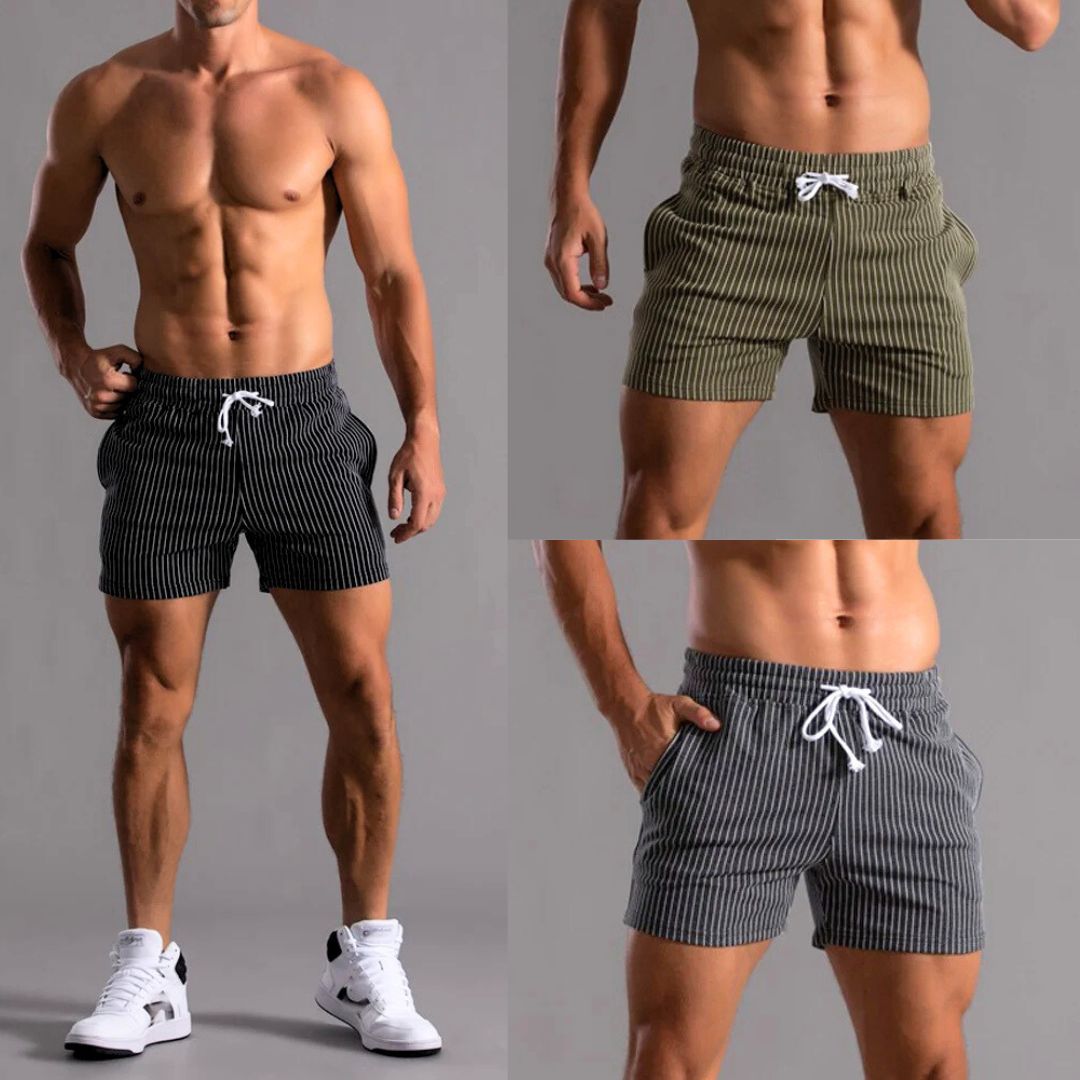 Athleisure Shorts Pinstriped Adjustable Drawstring Waist