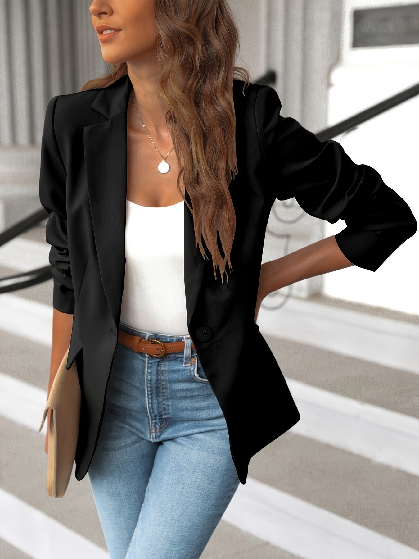 Blazer Women Tailored Lightweight Structured Single Button