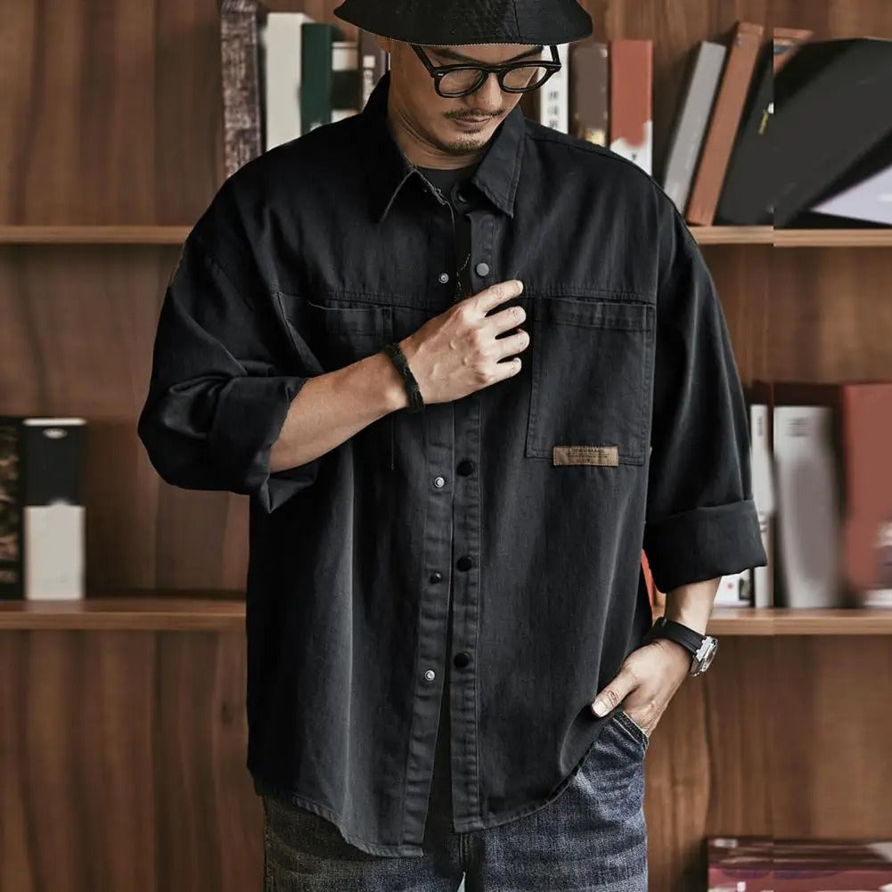 Button Up Shirt Men Vintage Cotton Blend