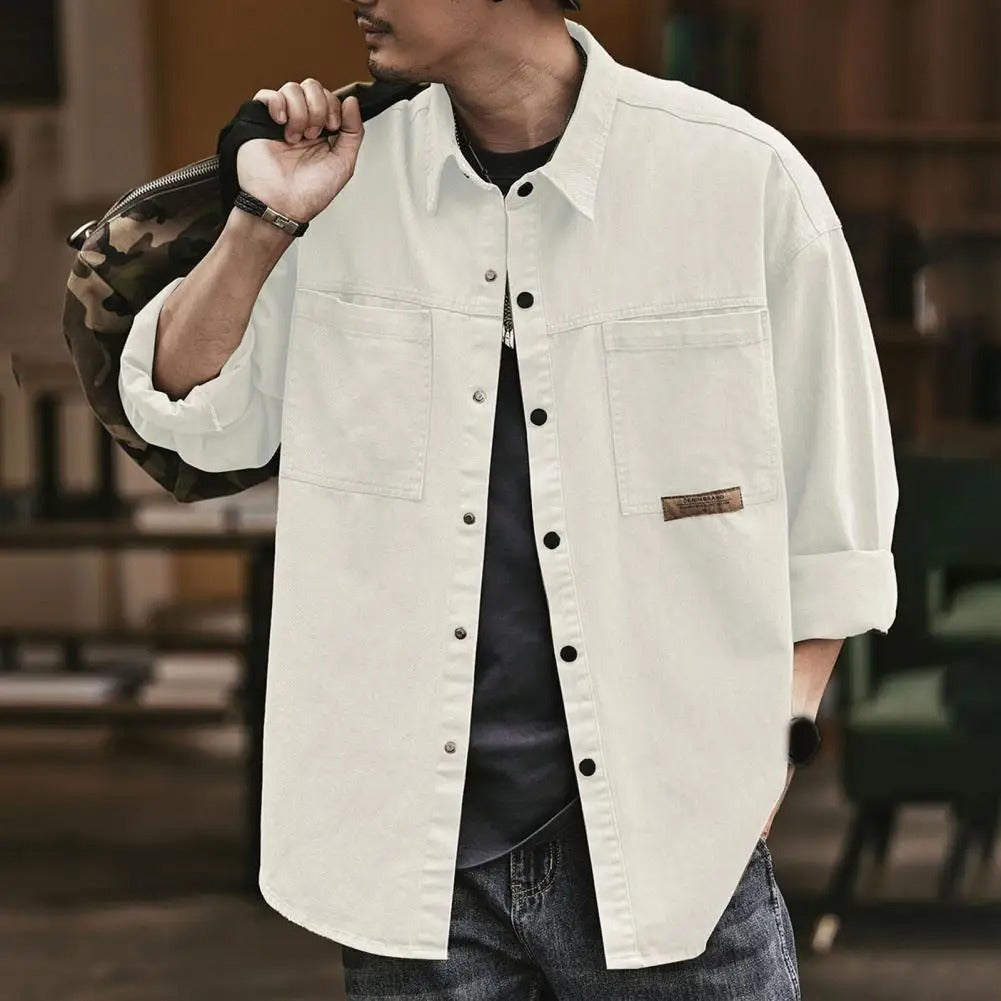 Button Up Shirt Men Vintage Cotton Blend
