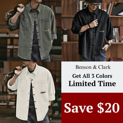 Button Up Shirt Men Vintage Cotton Blend