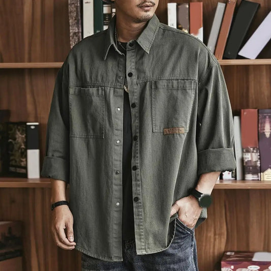 Button Up Shirt Men Vintage Cotton Blend