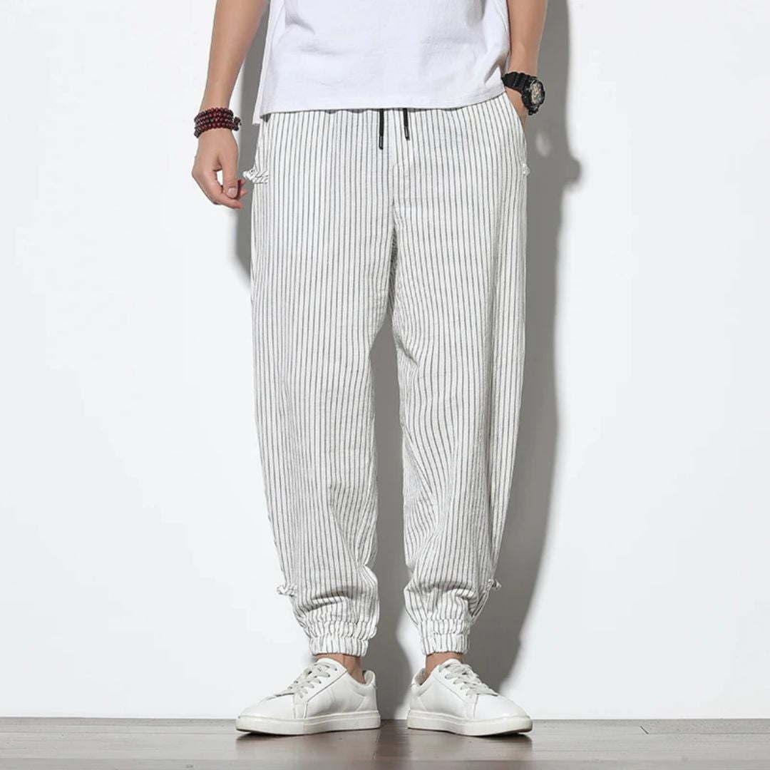 Chinos Straight Fit Linen Cotton Drawcord Waist