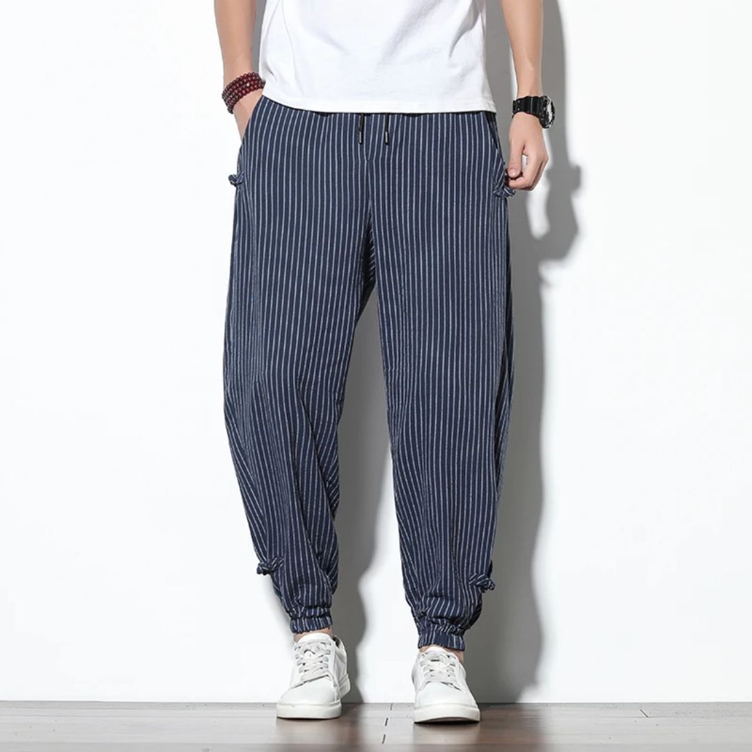 Chinos Straight Fit Linen Cotton Drawcord Waist