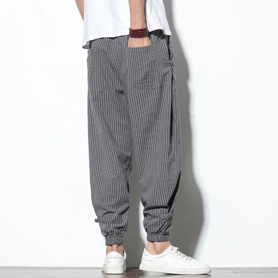 Chinos Straight Fit Linen Cotton Drawcord Waist
