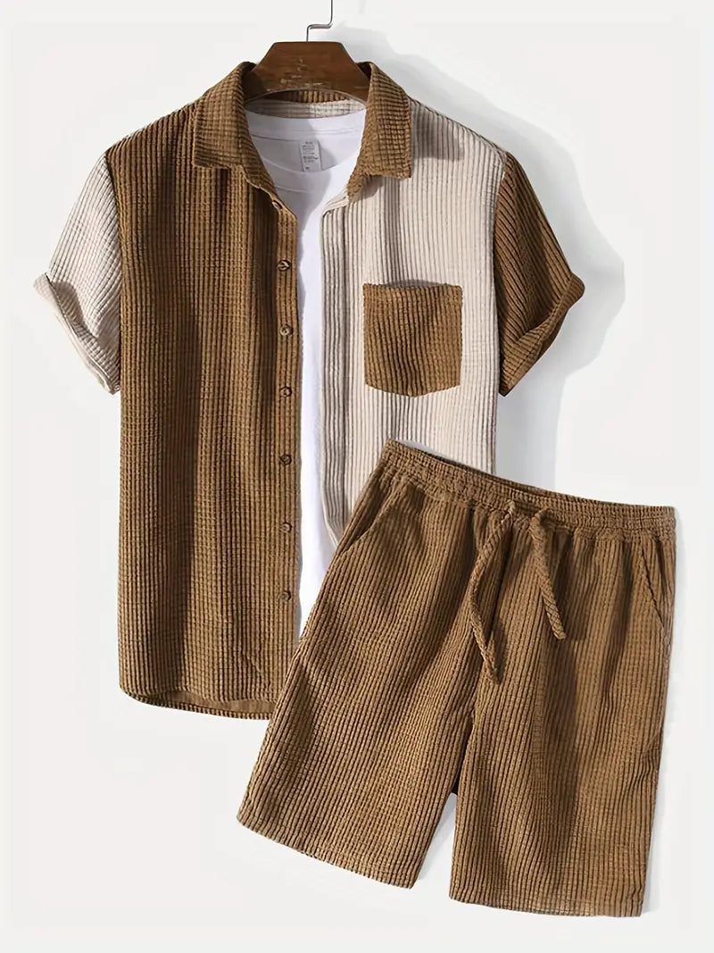 Corduroy Shirt And Shorts Set Men's Tailored
