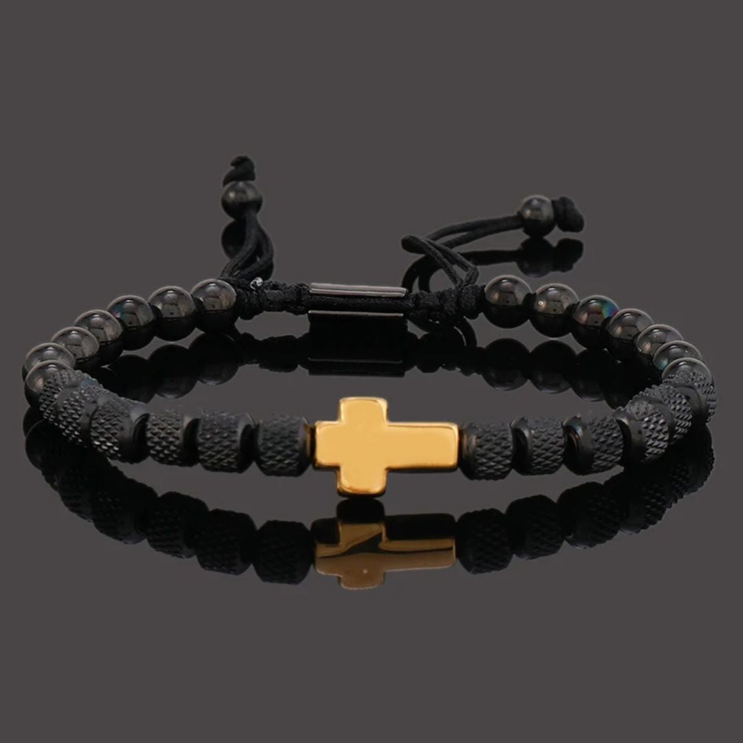 Cross Bracelet Men's Adjustable Cord Metal Charm