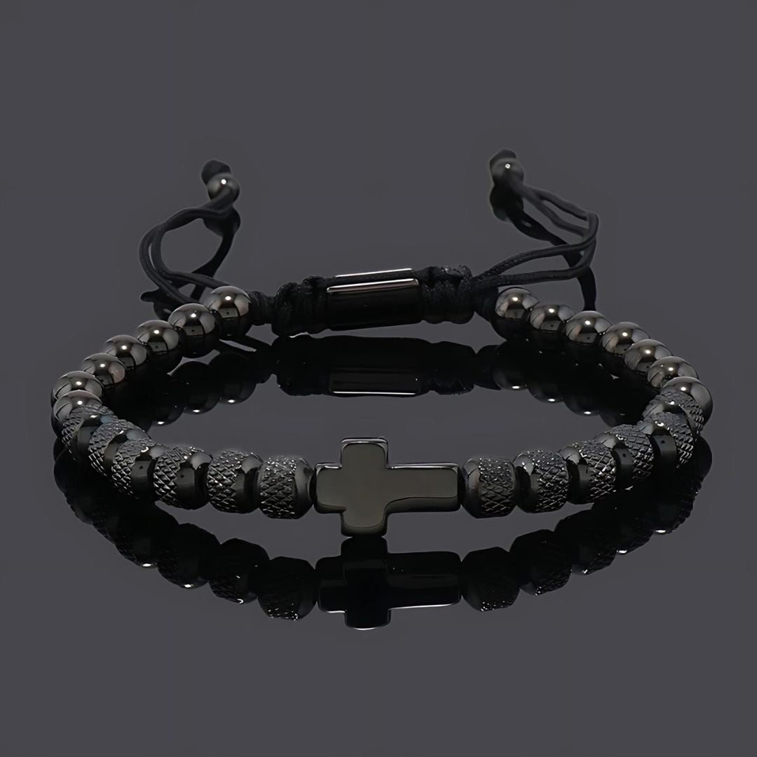 Cross Bracelet Men's Adjustable Cord Metal Charm