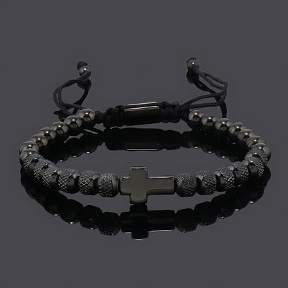 Cross Bracelet Men's Adjustable Cord Metal Charm