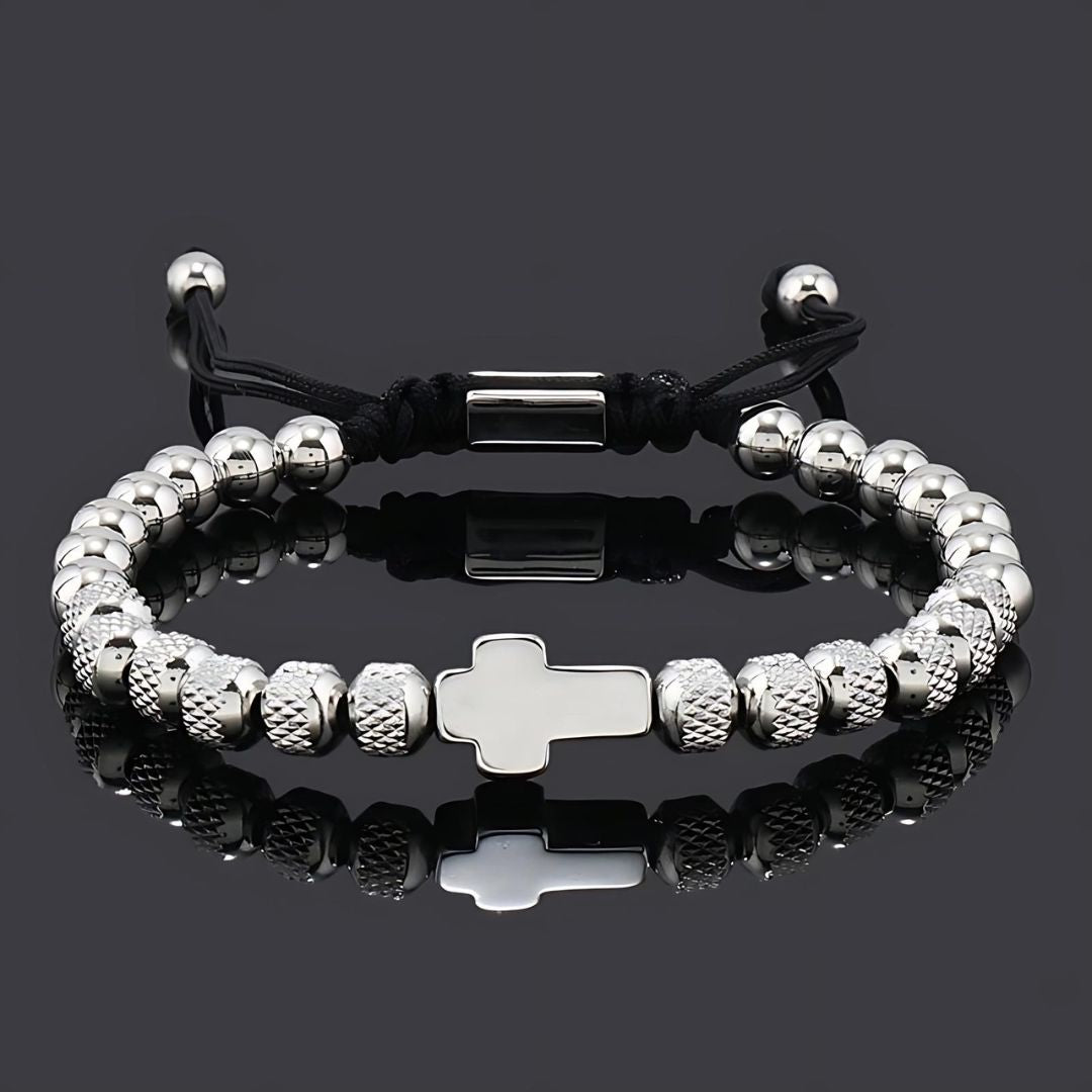 Cross Bracelet Men's Adjustable Cord Metal Charm