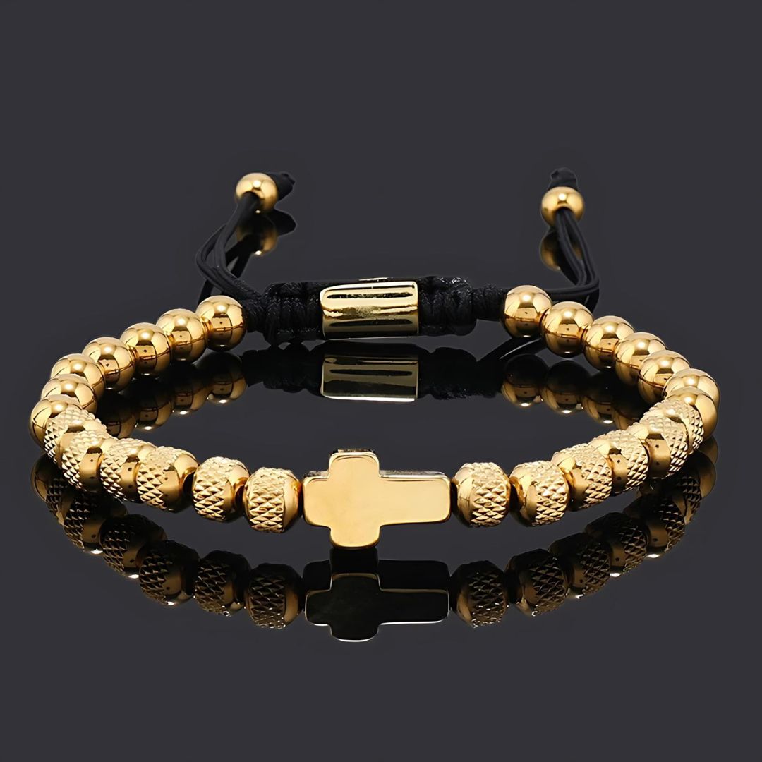 Cross Bracelet Men's Adjustable Cord Metal Charm