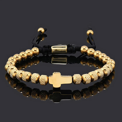 Cross Bracelet Men's Adjustable Cord Metal Charm