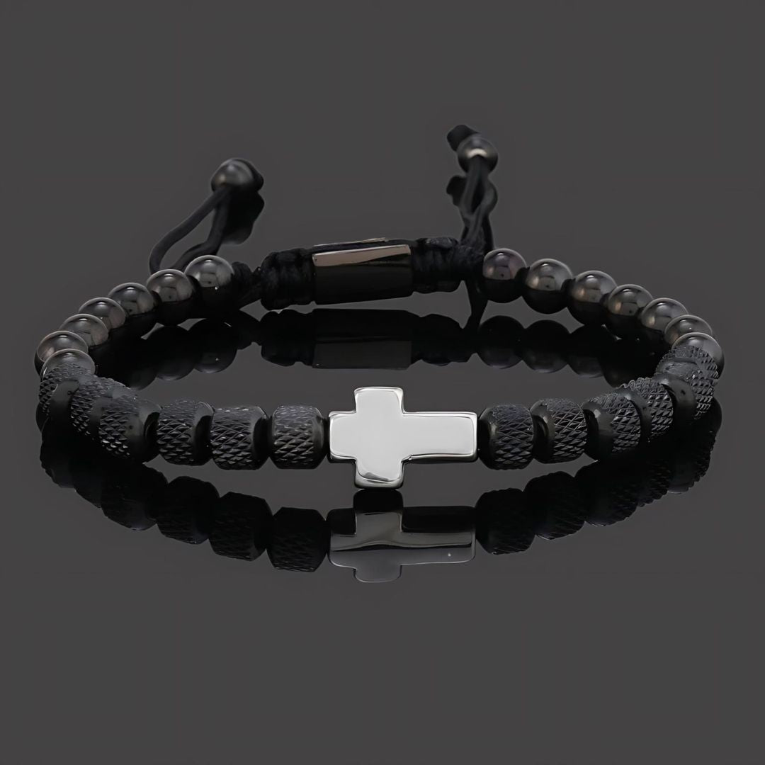 Cross Bracelet Men's Adjustable Cord Metal Charm