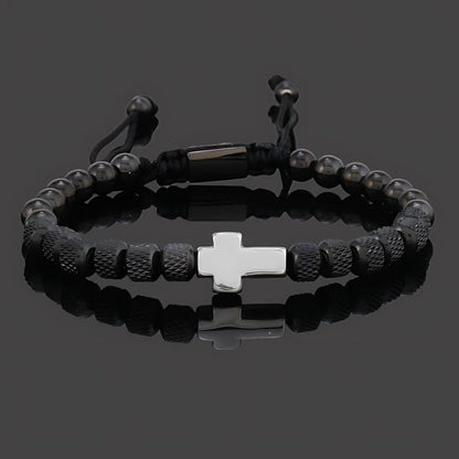 Cross Bracelet Men's Adjustable Cord Metal Charm