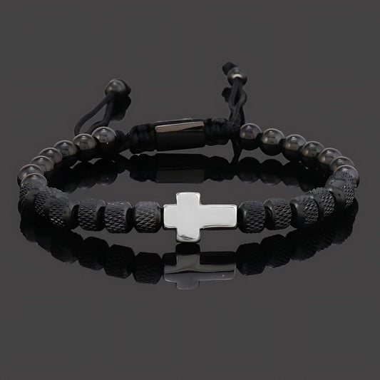 Cross Bracelet Men's Adjustable Cord Metal Charm