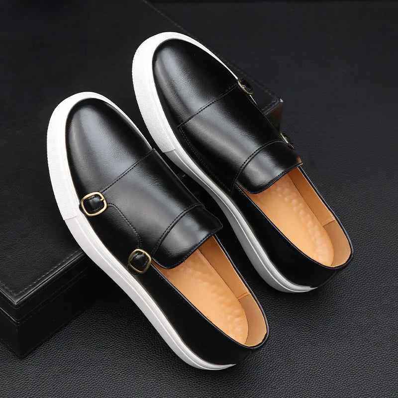 Dress Loafers Mens Dual Buckle PU Leather