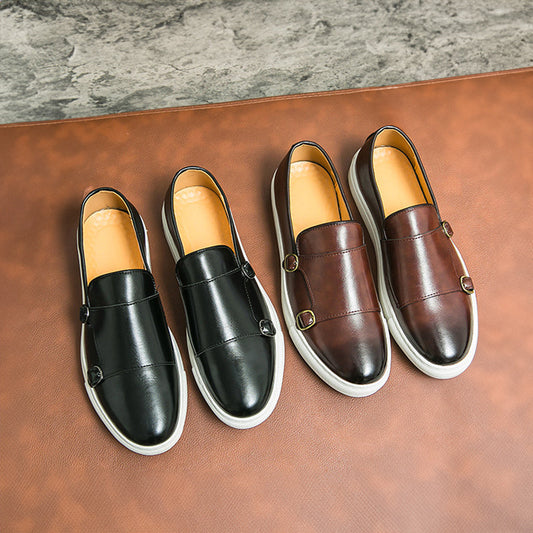 Dress Loafers Mens Dual Buckle PU Leather