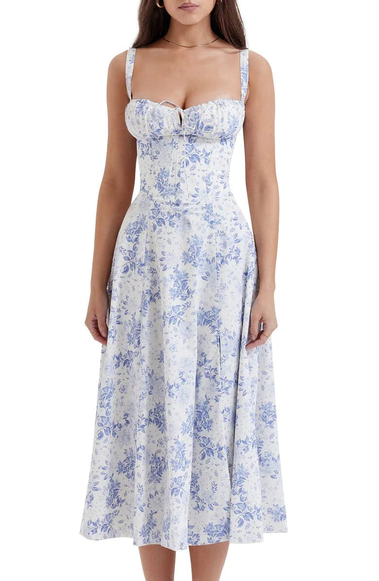 Dress Women Summer Floral Adjustable Waist