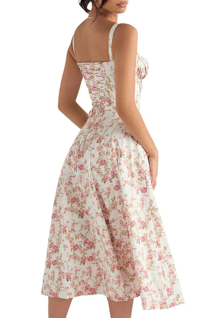 Dress Women Summer Floral Adjustable Waist
