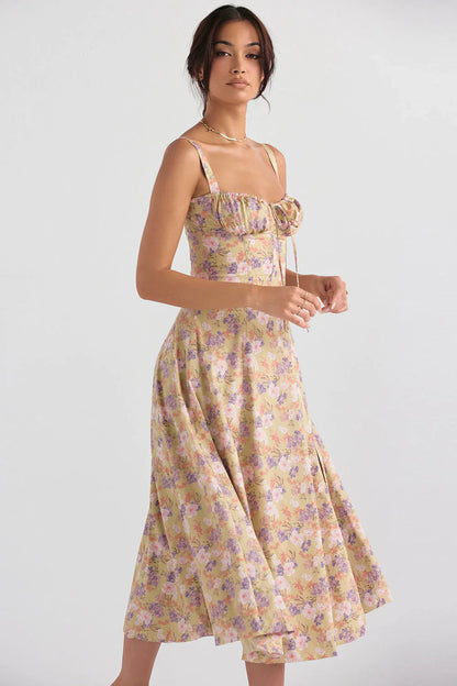 Dress Women Summer Floral Adjustable Waist