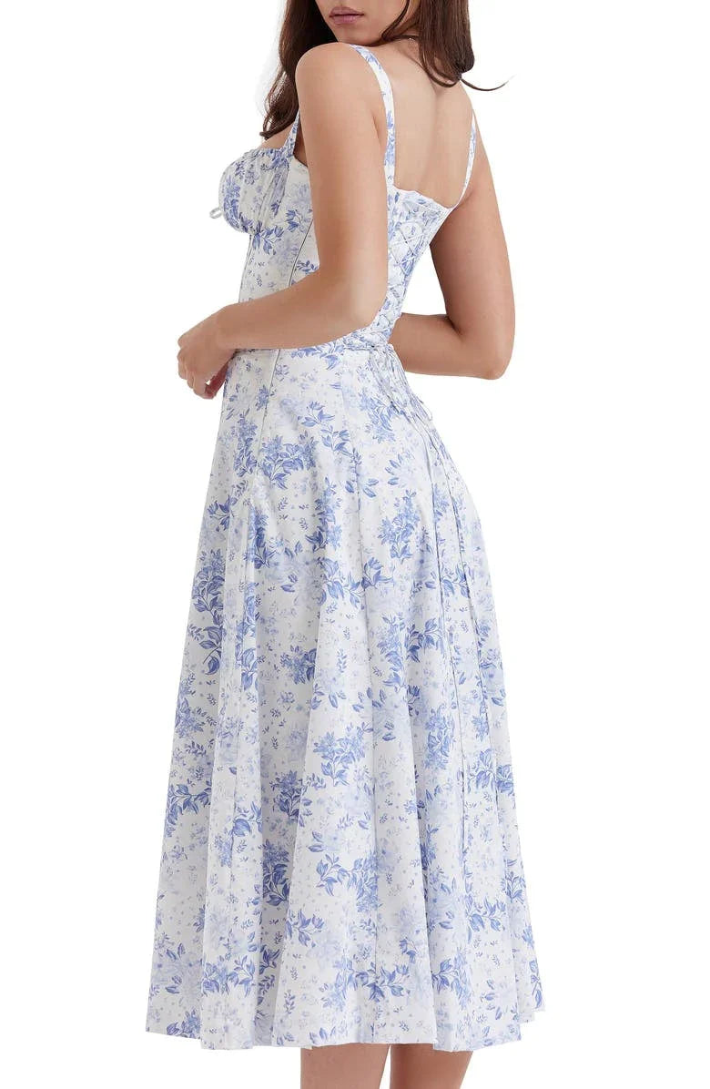 Dress Women Summer Floral Adjustable Waist