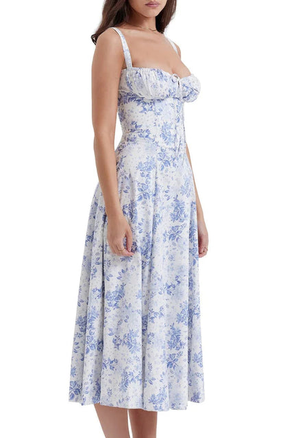 Dress Women Summer Floral Adjustable Waist