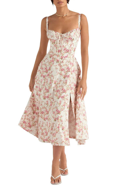 Dress Women Summer Floral Adjustable Waist