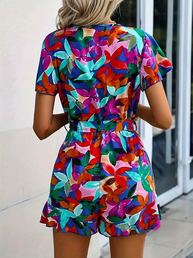 Dress Womens Tropical Floral Adjustable Waist Tie