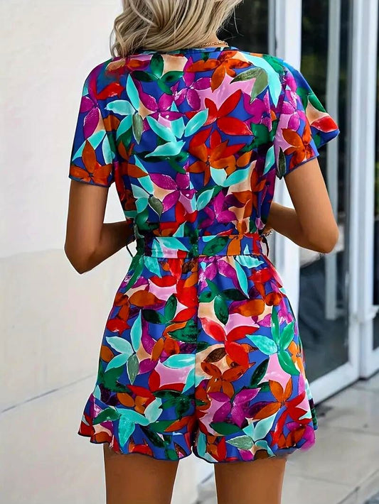 Dress Womens Tropical Floral Adjustable Waist Tie