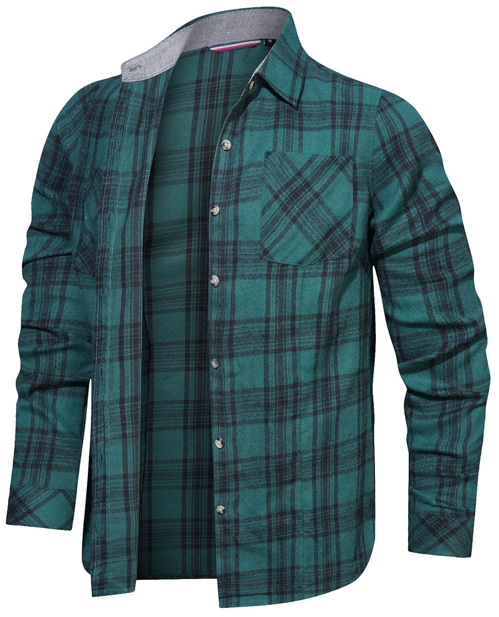 Flannel Shirt Cotton Blend Plaid Long Sleeve
