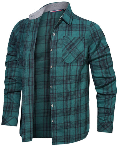 Flannel Shirt Cotton Blend Plaid Long Sleeve