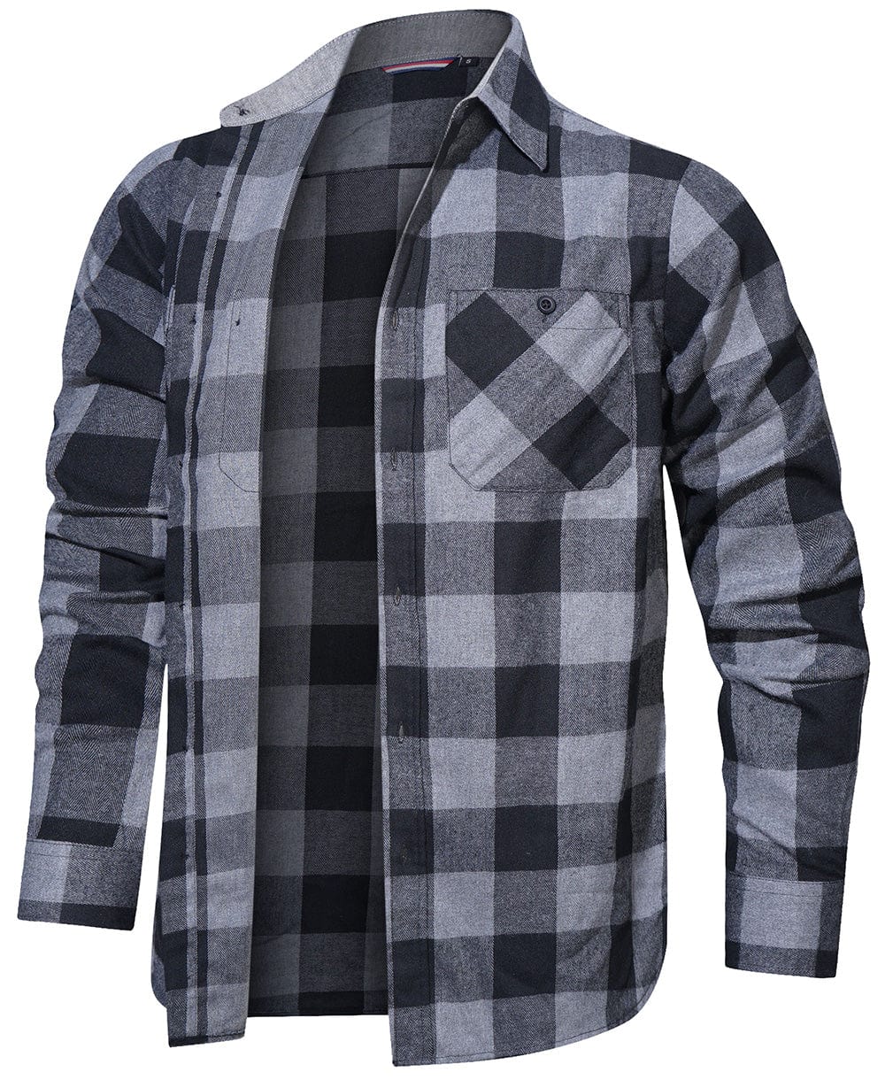 Flannel Shirt Cotton Blend Plaid Long Sleeve
