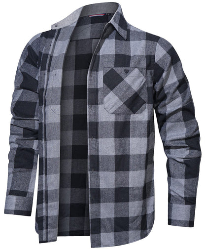 Flannel Shirt Cotton Blend Plaid Long Sleeve