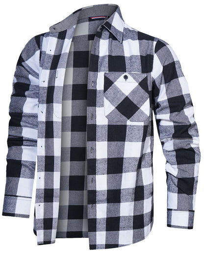 Flannel Shirt Cotton Blend Plaid Long Sleeve