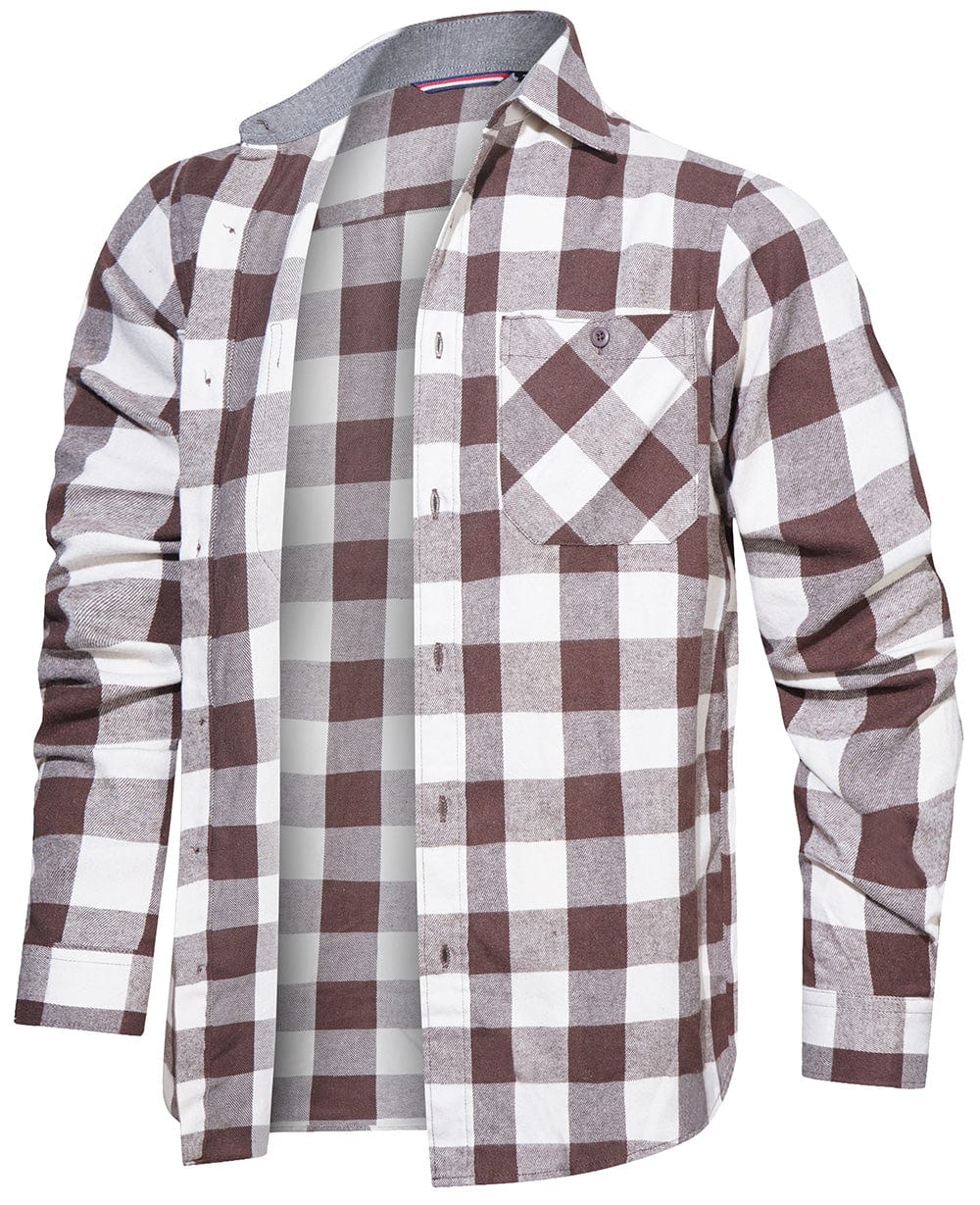 Flannel Shirt Cotton Blend Plaid Long Sleeve