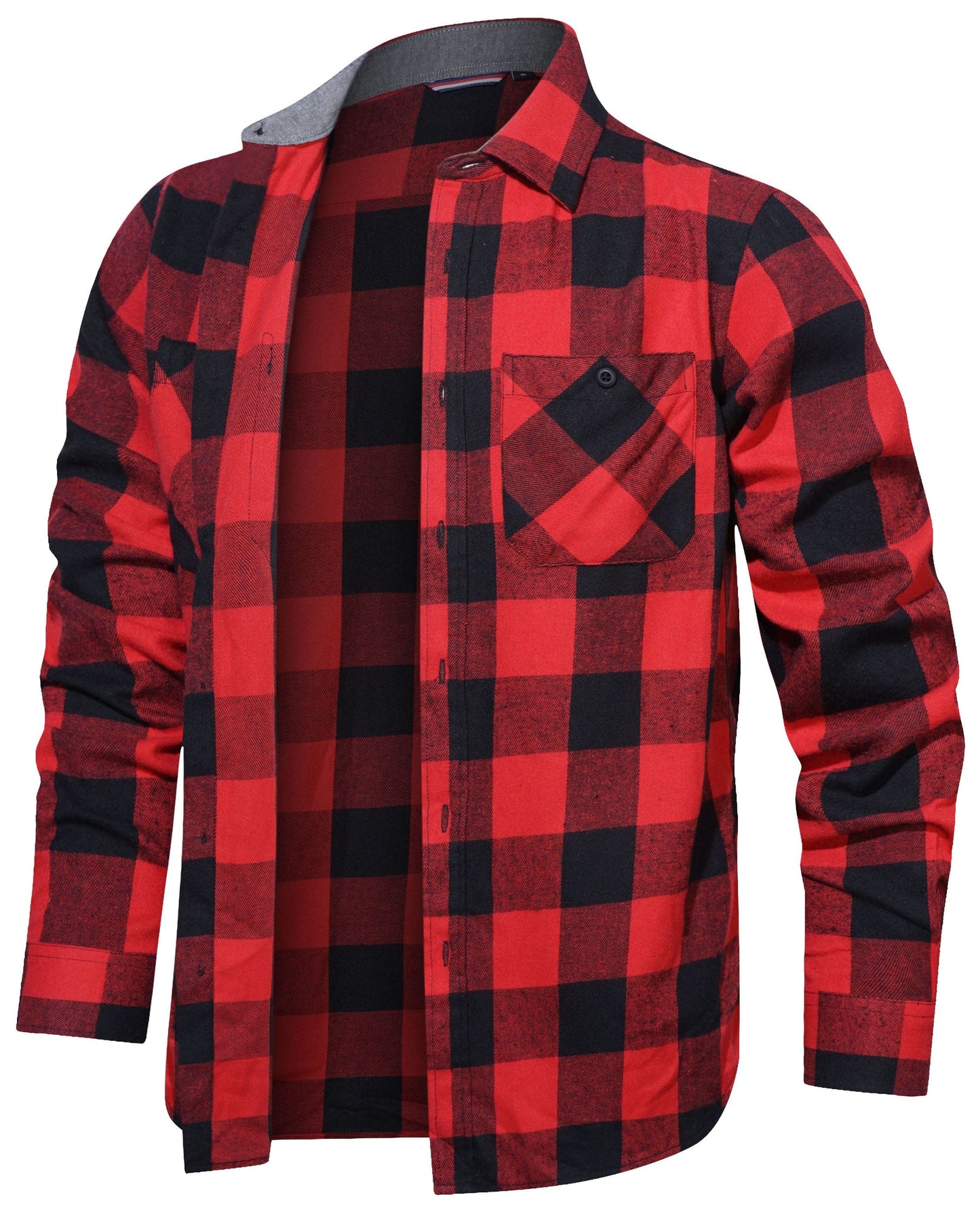 Flannel Shirt Cotton Blend Plaid Long Sleeve