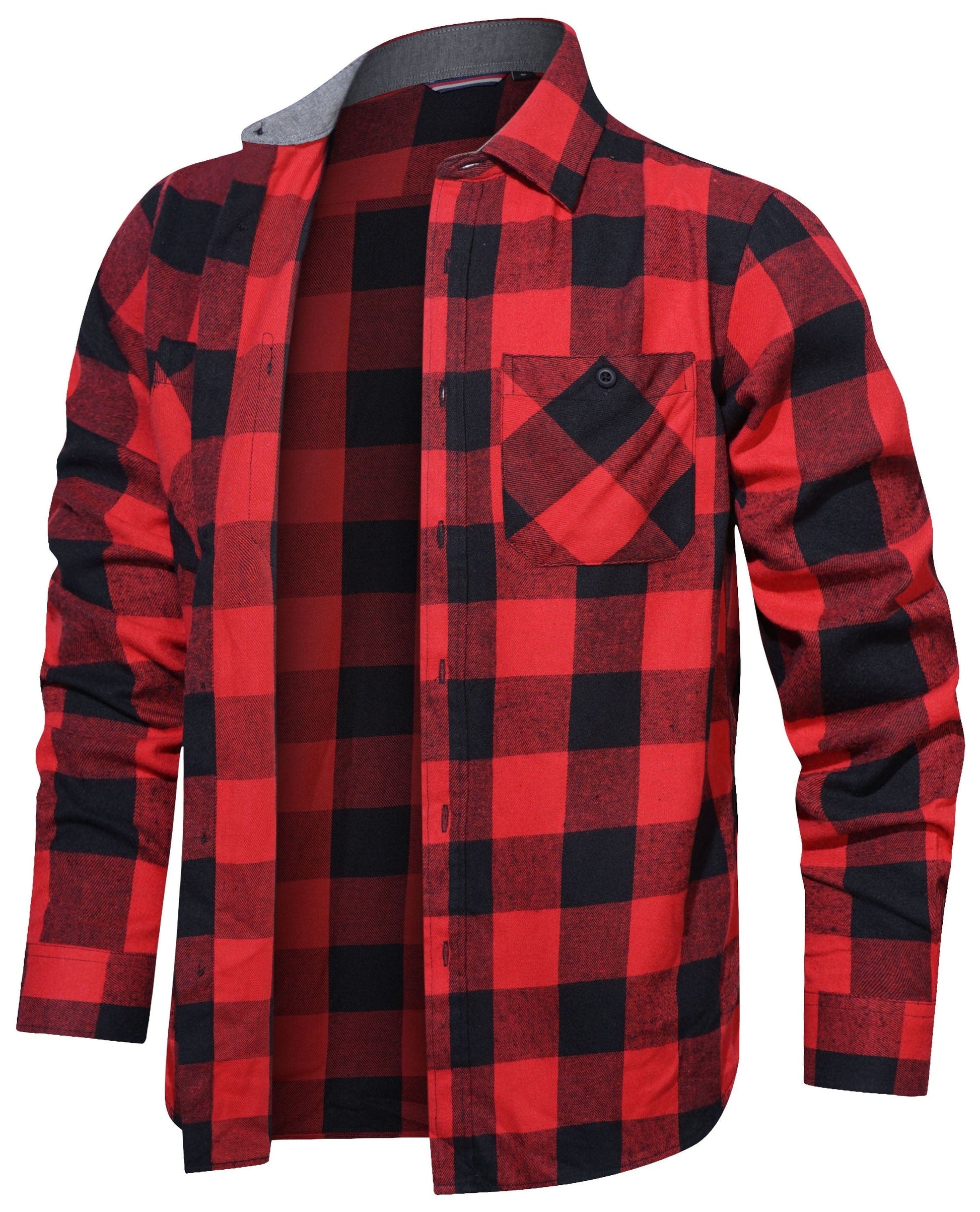 Flannel Shirt Cotton Blend Plaid Long Sleeve
