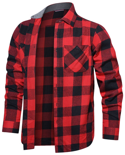 Flannel Shirt Cotton Blend Plaid Long Sleeve
