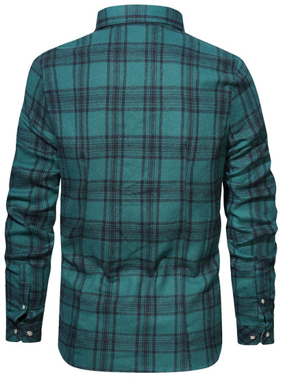Flannel Shirt Cotton Blend Plaid Long Sleeve