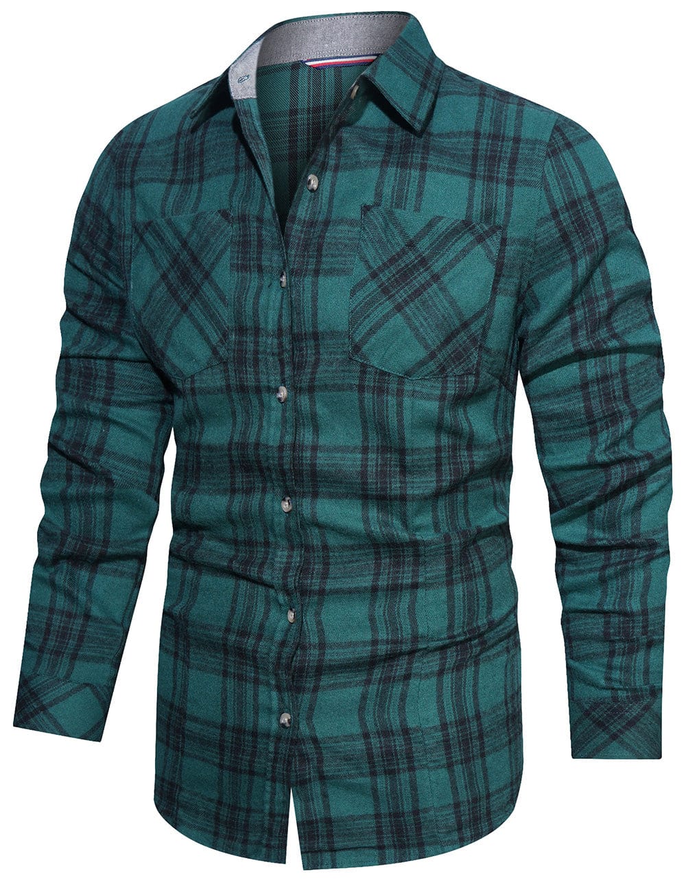 Flannel Shirt Cotton Blend Plaid Long Sleeve