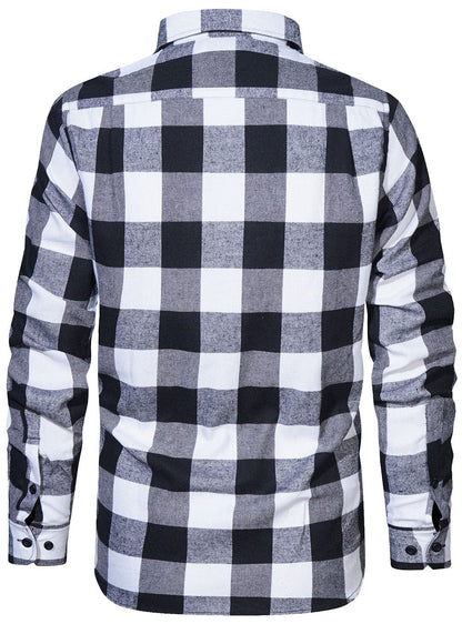 Flannel Shirt Cotton Blend Plaid Long Sleeve