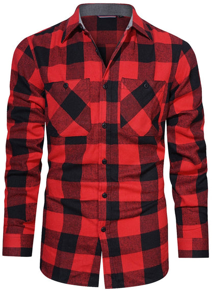 Flannel Shirt Cotton Blend Plaid Long Sleeve