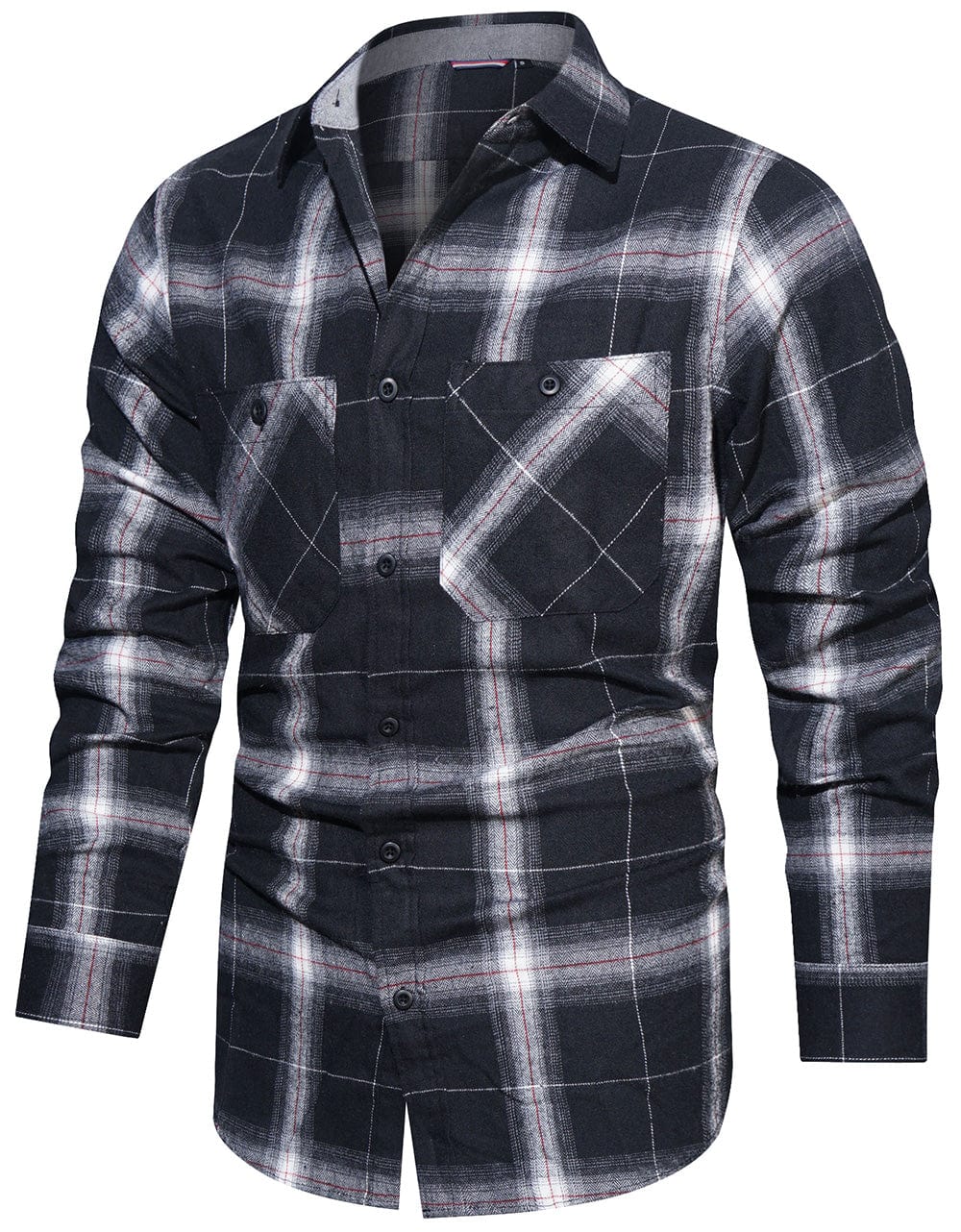 Flannel Shirt Cotton Blend Plaid Long Sleeve